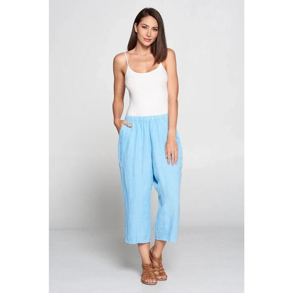 MATCH POINT Linen Basic Pull-On Capri Pants in Black #LP20 Lagenlook - Picture 2 of 12